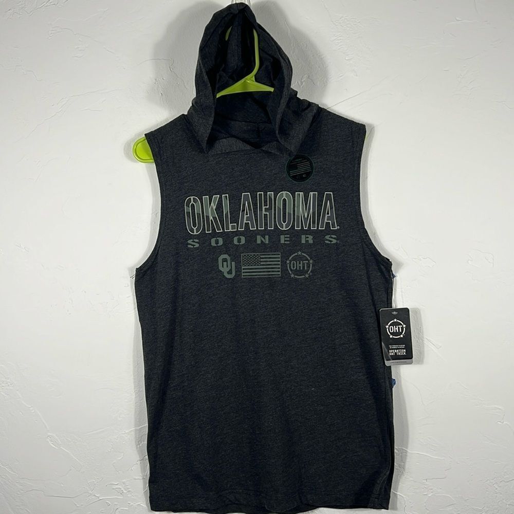 🏈🏀 “NWT” OKLAHOMA SOONERS Camo Sleeveless Hoodie‎ Tee Military Appreciation Sz
